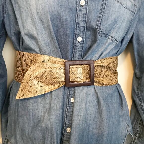 Leatherock 90s Python metallic gold leather embossed metallic wide wrap belt M main image 9